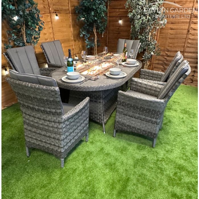 Rattan Serena Atlanta 180cm Oval 6 Seater Fire Pit Set