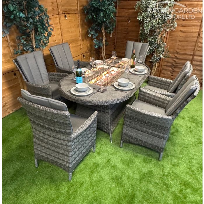 Rattan Serena Atlanta 180cm Oval 6 Seater Fire Pit Set