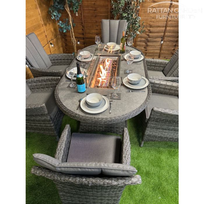 Rattan Serena Atlanta 180cm Oval 6 Seater Fire Pit Set