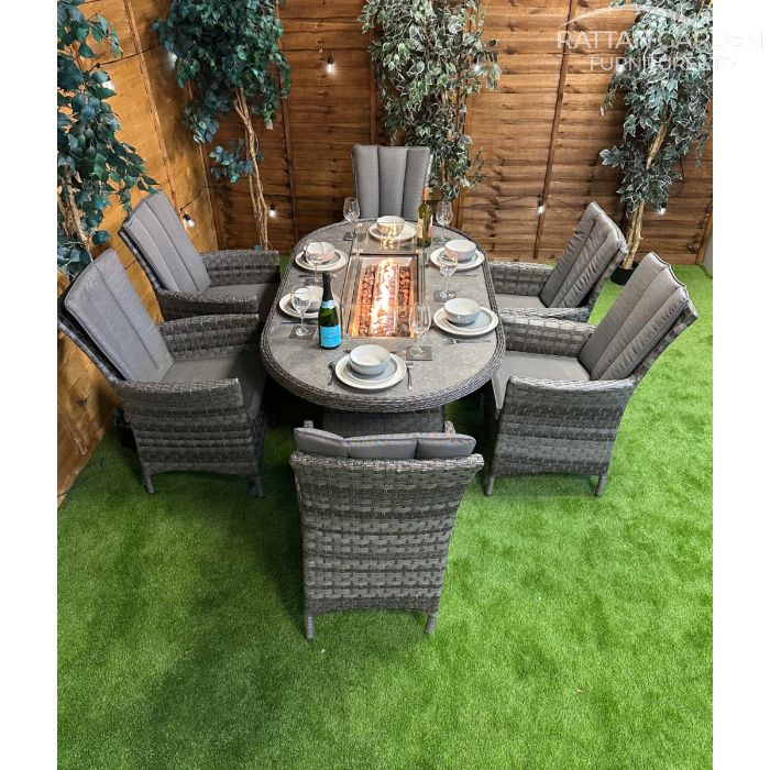 Rattan Serena Atlanta 180cm Oval 6 Seater Fire Pit Set