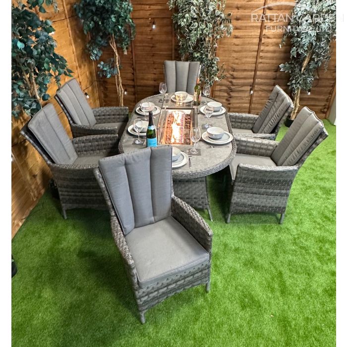 Rattan Serena Atlanta 180cm Oval 6 Seater Fire Pit Set