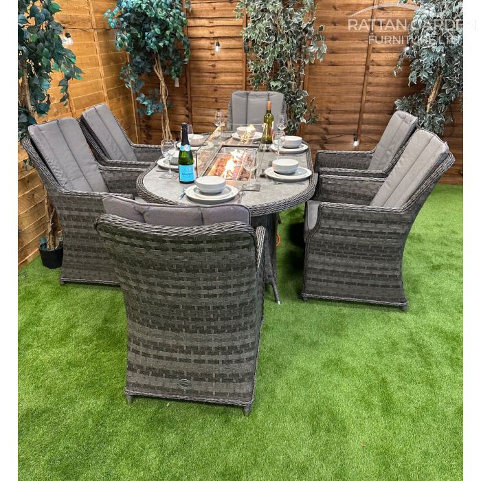Rattan Serena Paris 180cm Oval 6 Seater Fire Pit Set