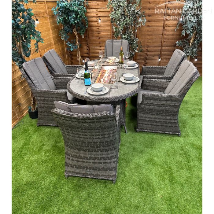 Rattan Serena Paris 180cm Oval 6 Seater Fire Pit Set