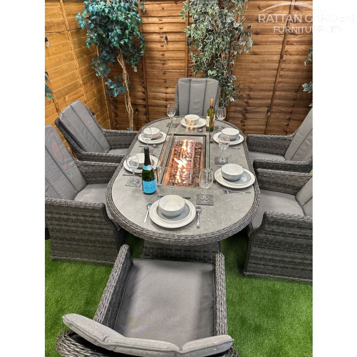 Rattan Serena Paris 180cm Oval 6 Seater Fire Pit Set