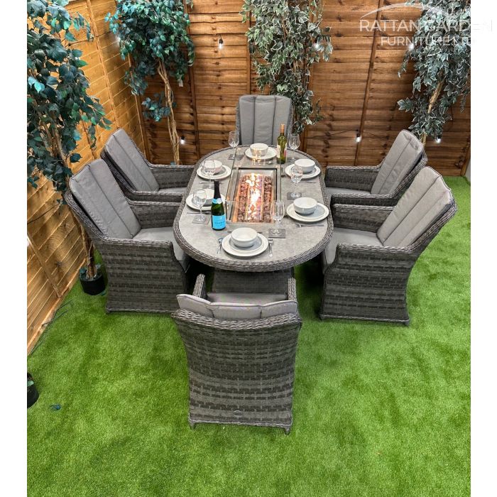 Rattan Serena Paris 180cm Oval 6 Seater Fire Pit Set