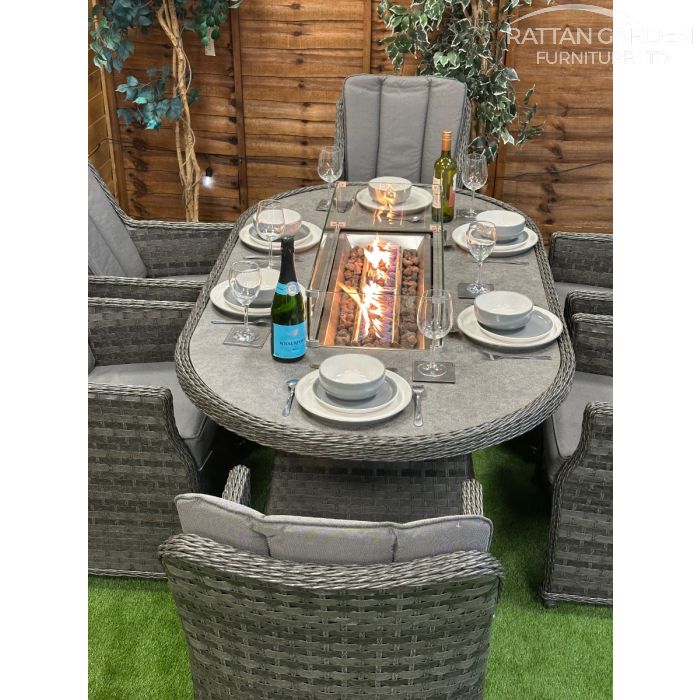Rattan Serena Paris 180cm Oval 6 Seater Fire Pit Set