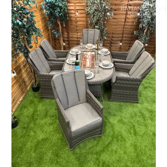 Rattan Serena Paris 180cm Oval 6 Seater Fire Pit Set