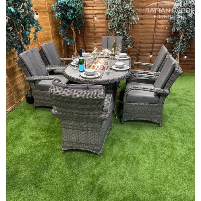 Rattan Serena Tokyo 180cm Oval 6 Seater Fire Pit Set