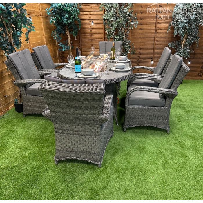 Rattan Serena Tokyo 180cm Oval 6 Seater Fire Pit Set