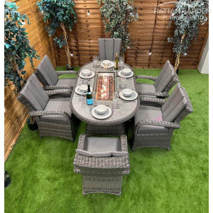 Rattan Serena Tokyo 180cm Oval 6 Seater Fire Pit Set