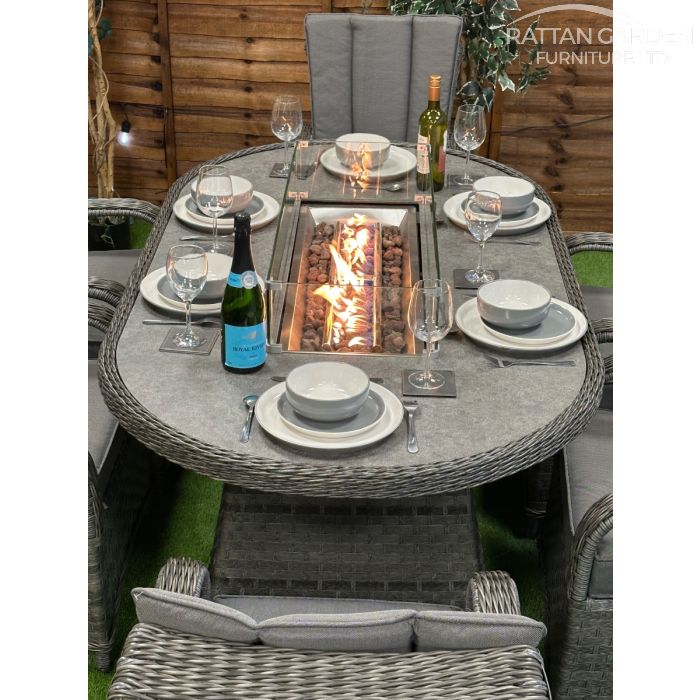 Rattan Serena Tokyo 180cm Oval 6 Seater Fire Pit Set