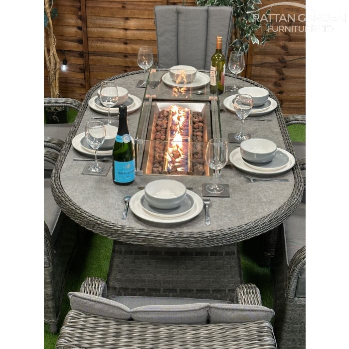 Rattan Serena Tokyo 180cm Oval 6 Seater Fire Pit Set