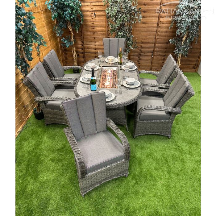 Rattan Serena Tokyo 180cm Oval 6 Seater Fire Pit Set