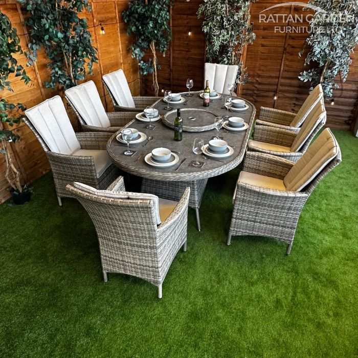 Rattan Champagne Atlanta 230cm Oval 8 Seater Dining Set