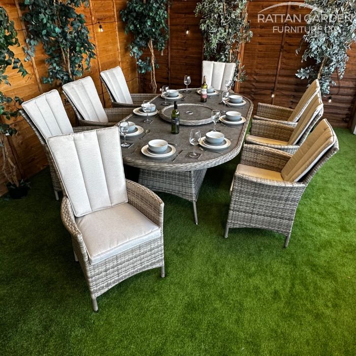 Rattan Champagne Atlanta 230cm Oval 8 Seater Dining Set