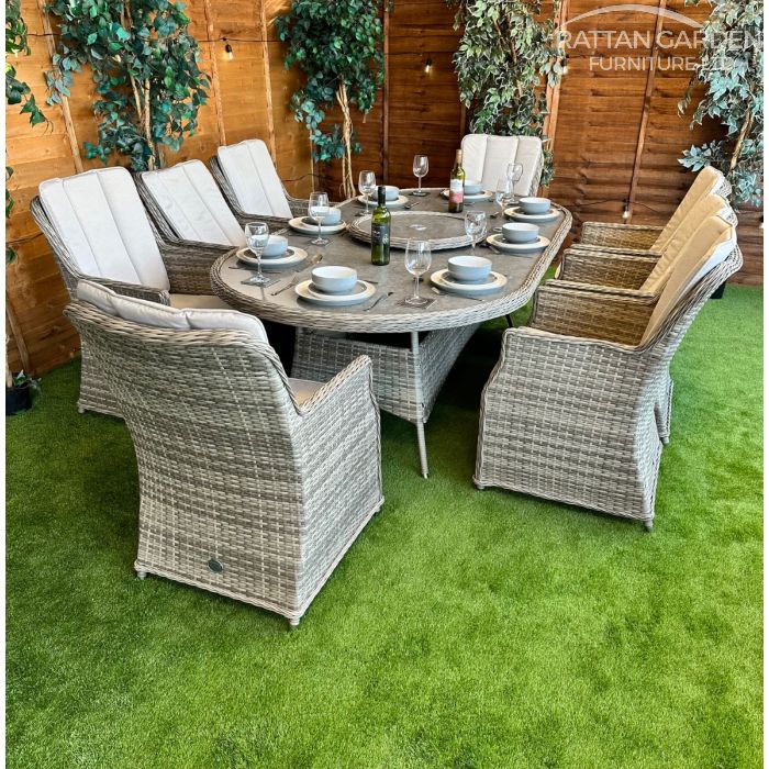 Rattan Champagne Paris 230cm Oval 8 Seater Dining Set