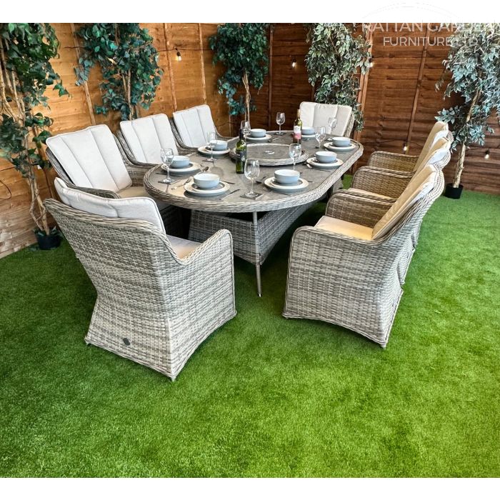 Rattan Champagne Vienna 230cm Oval 8 Seater Dining Set