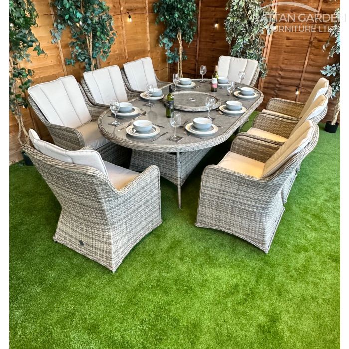Rattan Champagne Vienna 230cm Oval 8 Seater Dining Set
