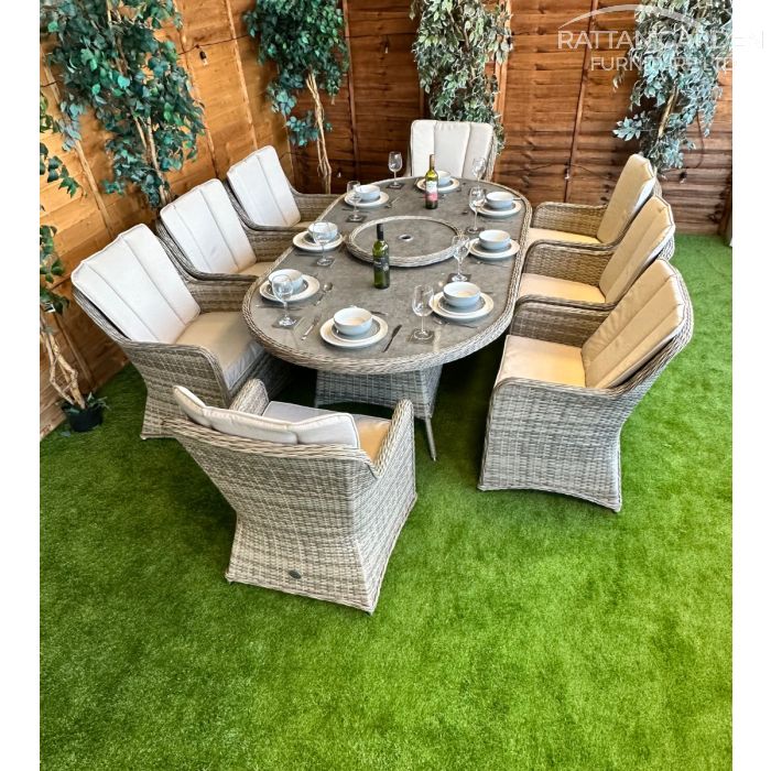 Rattan Champagne Vienna 230cm Oval 8 Seater Dining Set