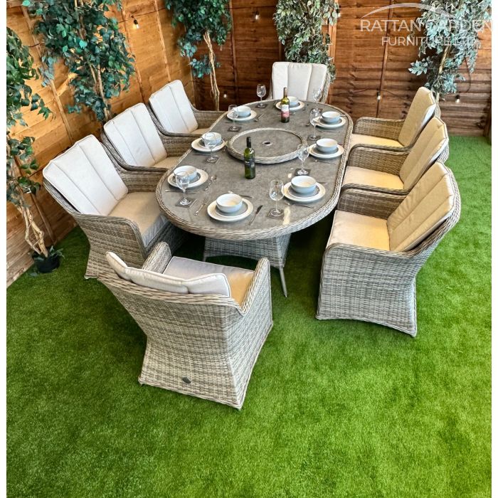 Rattan Champagne Vienna 230cm Oval 8 Seater Dining Set