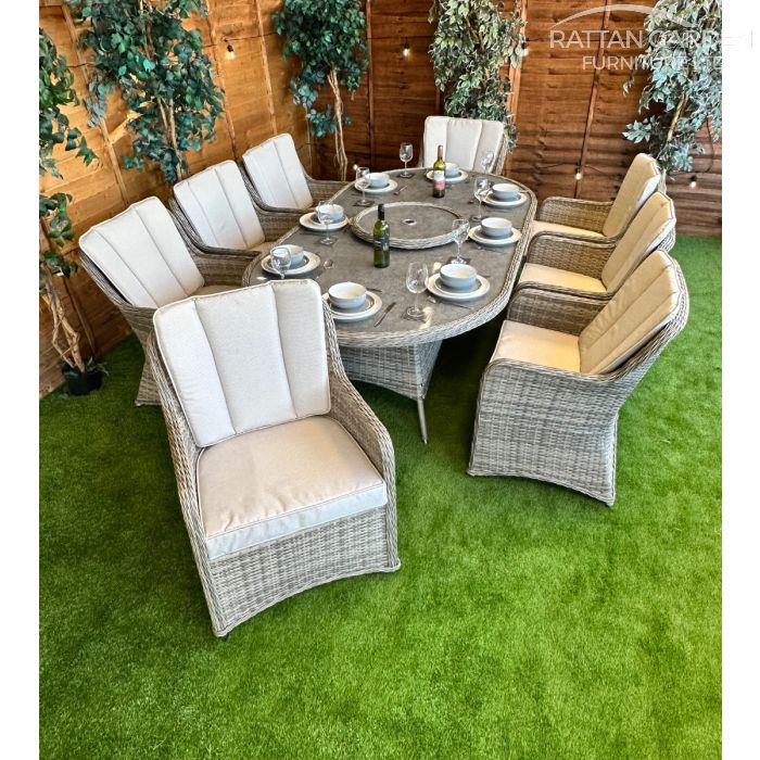Rattan Champagne Vienna 230cm Oval 8 Seater Dining Set