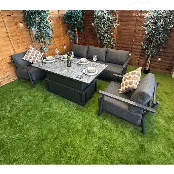 Brabazon Aluminium 5 Seat 4 Piece Sofa Set With Patterned Rising Table