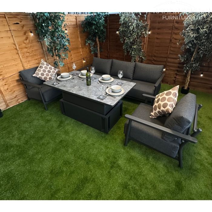 Brabazon Aluminium 5 Seat 4 Piece Sofa Set With Patterned Rising Table