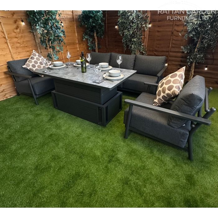 Brabazon Aluminium 5 Seat 4 Piece Sofa Set With Patterned Rising Table