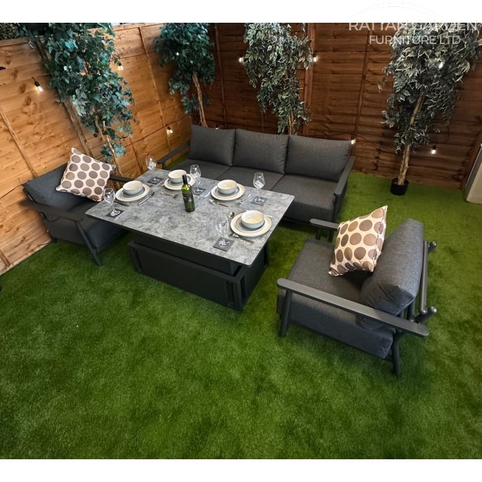 Brabazon Aluminium 5 Seat 4 Piece Sofa Set With Patterned Rising Table