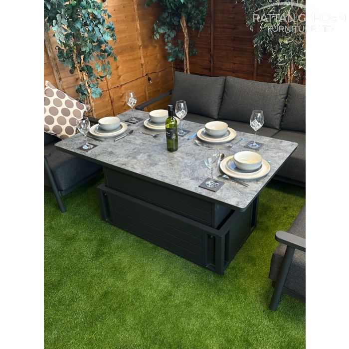 Brabazon Aluminium 5 Seat 4 Piece Sofa Set With Patterned Rising Table
