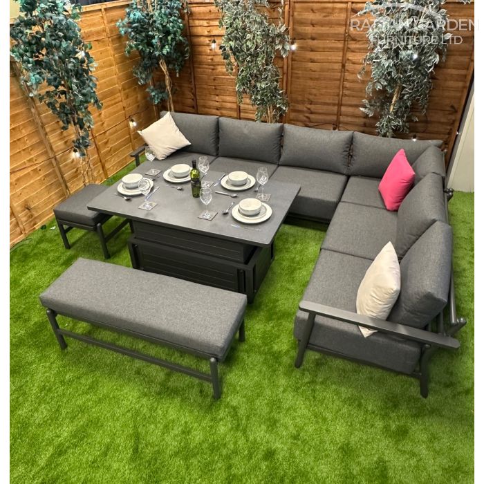 Deluxe Brabazon Aluminium 9 Seat Extra Large Corner Dining Set with Rising Table