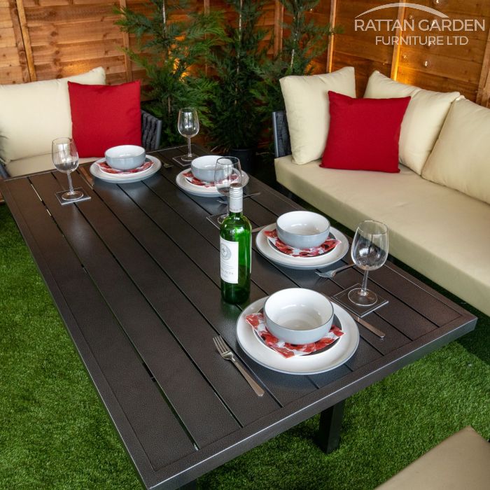 Monaco Dark Grey 4 Seat 4 Piece rattan Dining Sofa Set - Cream Cushions