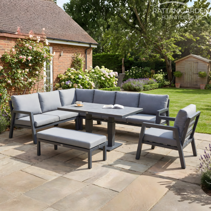 Lexus Corner Sofa with Rising 150cm Table and Double Stool