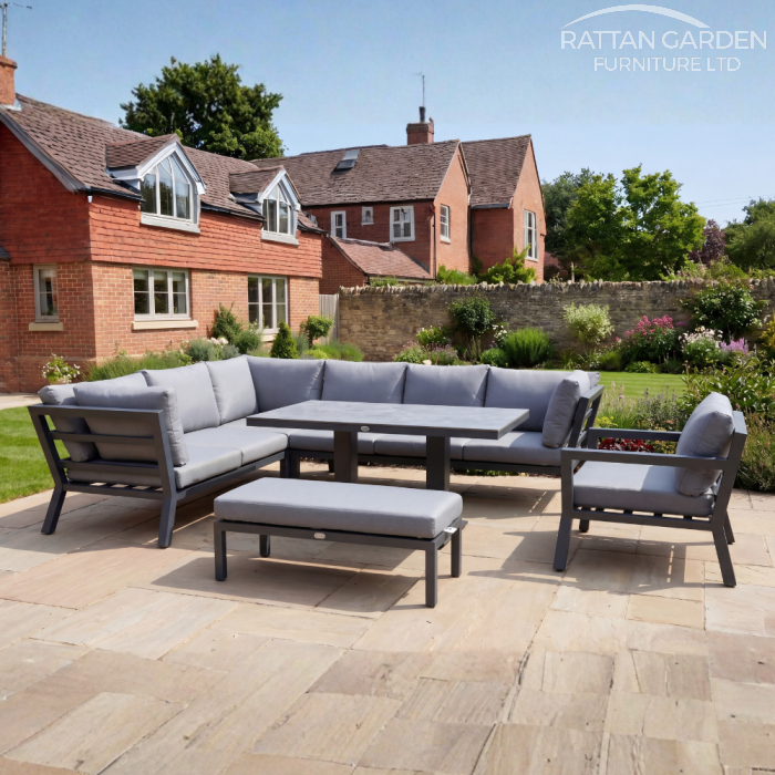Luxe Aluminium Corner Set with Armchair – Rising Table