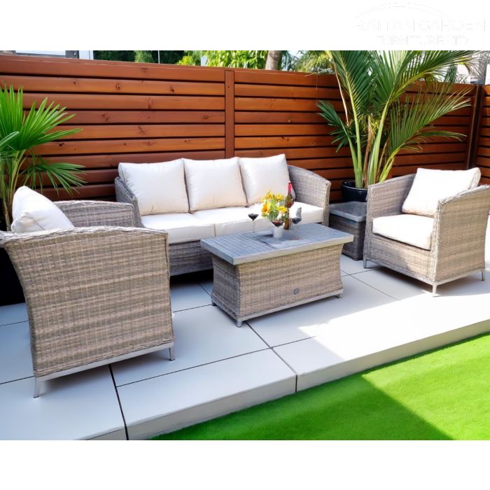 Monaco Champagne 5 Seat 5 Piece Sofa Set With Aluminium Table Top