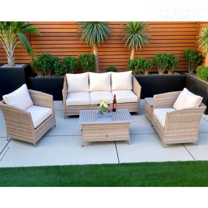 Monaco Champagne 5 Seat 5 Piece Sofa Set With Aluminium Table Top