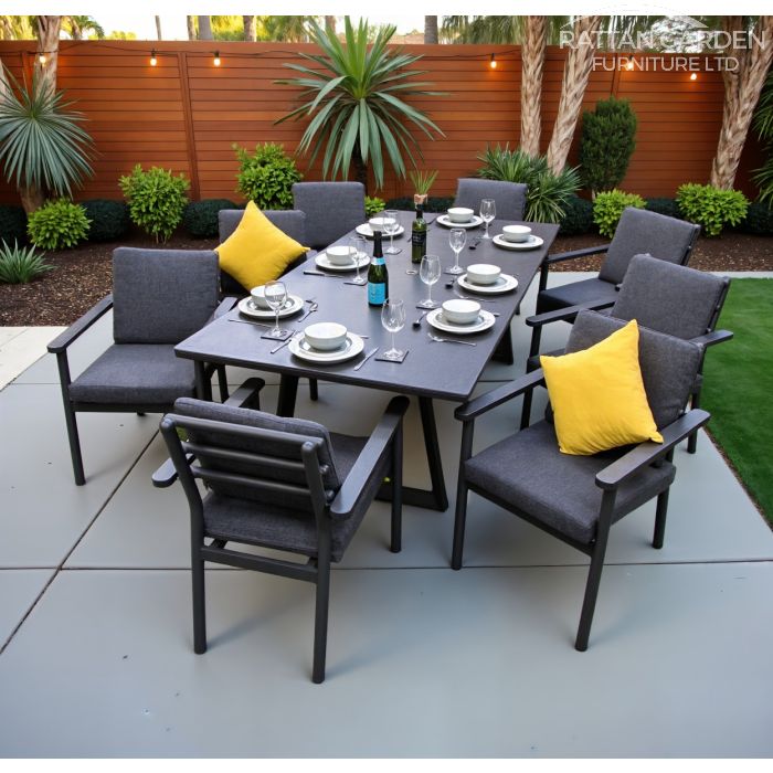 Brabazon Aluminium 8 Seat Dining Set with Grey Ceramic Glass Table Top