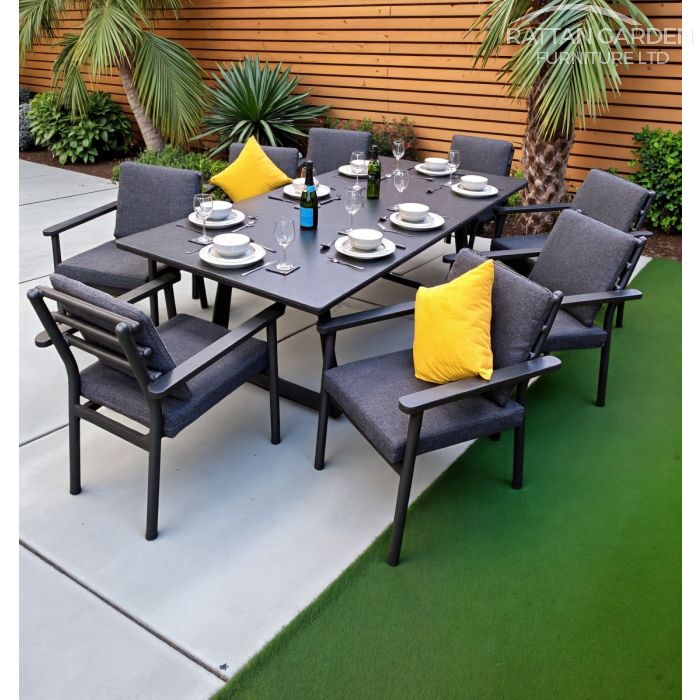 Brabazon Aluminium 8 Seat Dining Set with Grey Ceramic Glass Table Top