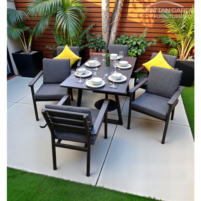 Brabazon Aluminium 6 Seat Dining Set with Grey Ceramic Glass Table Top