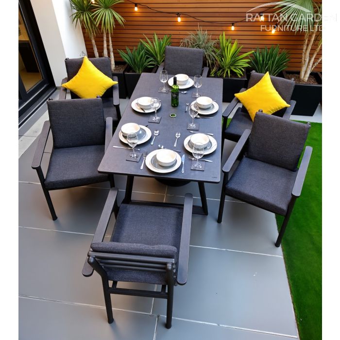 Brabazon Aluminium 6 Seat Dining Set with Grey Ceramic Glass Table Top