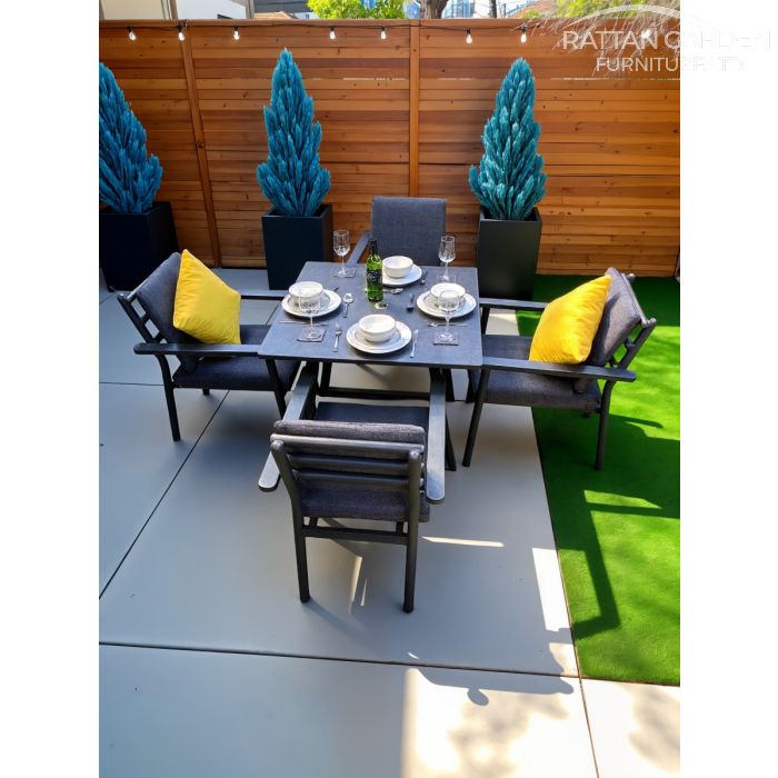 Brabazon Aluminium 4 Seat Dining Set with Grey Ceramic Glass Table Top