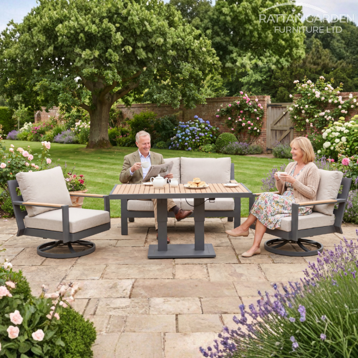 Toulouse 2-Seater Sofa Set with 2 Swivel Chairs & Hydraulic Rising Table