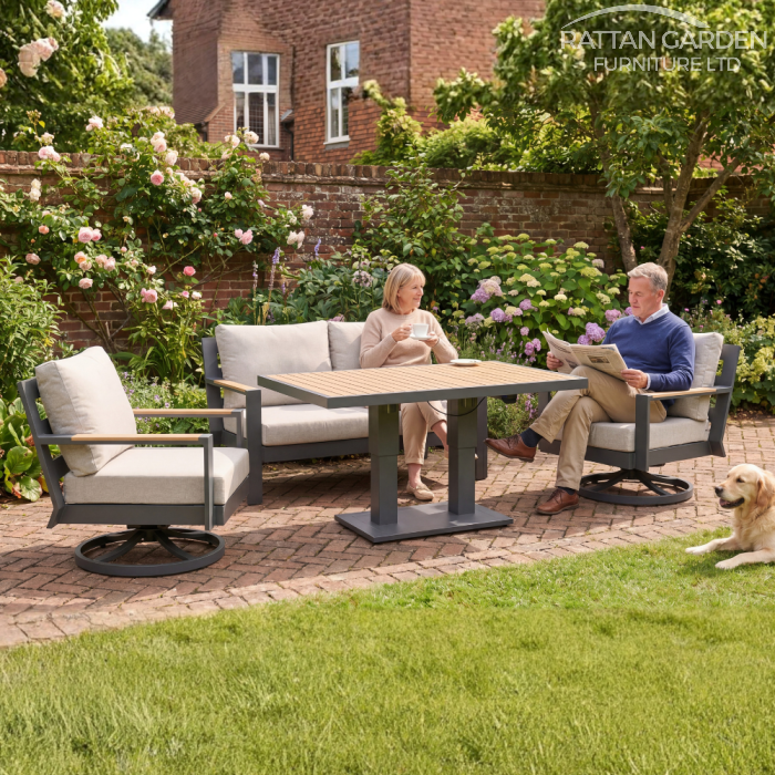 Toulouse 2-Seater Sofa Set with 2 Swivel Chairs & Hydraulic Rising Table