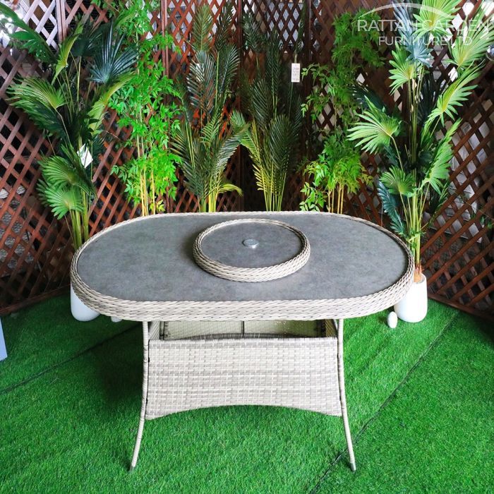 Rattan Champagne Atlanta 180cm Oval 6 Seater Dining Set