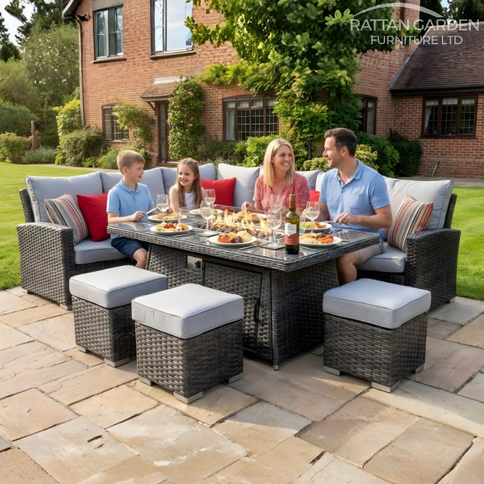 Platinum Hampton Rattan Corner Dining Set With Fire Pit