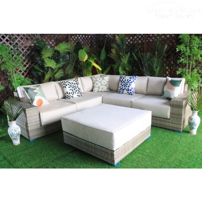Prague Champagne Rattan Corner Sofa Set