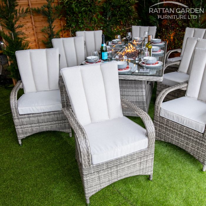 Champagne Tokyo 8 Seat rattan Fire Pit With 200cm Rectangular Table