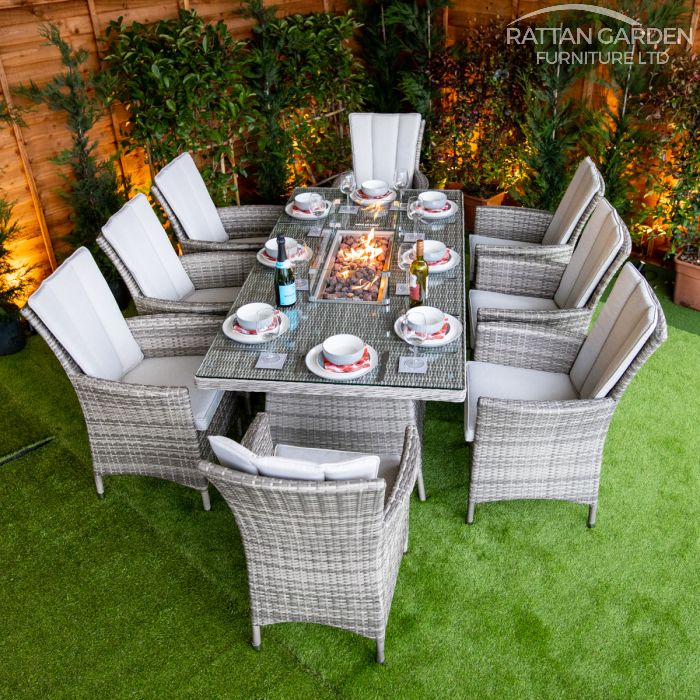 Champagne Atlanta 8 Seat Fire Pit With 200cm Rectangular Table