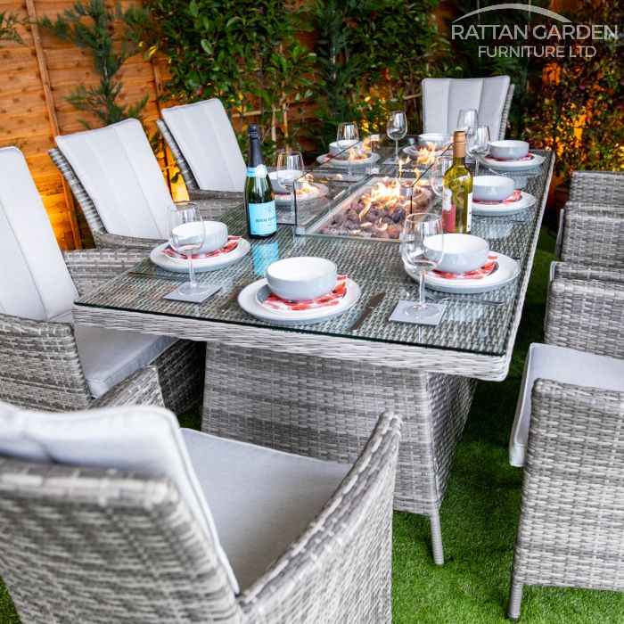 Champagne Atlanta 8 Seat Fire Pit With 200cm Rectangular Table
