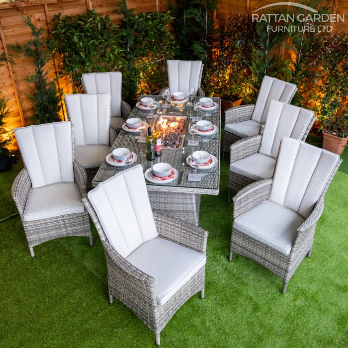 Champagne Atlanta 8 Seat Fire Pit With 200cm Rectangular Table
